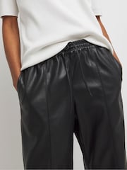 JD Williams Black Leather Look Drawstring Wide Leg Trousers - Image 4 of 4