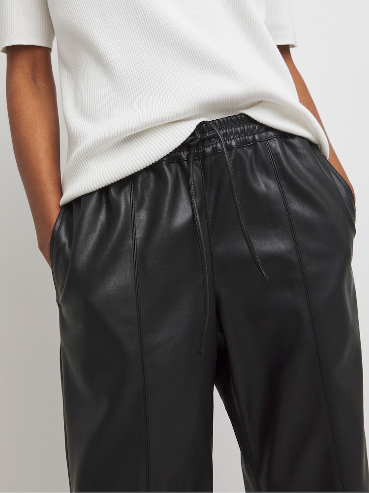 JD Williams Black Leather Look Drawstring Wide Leg Trousers - Image 4 of 4
