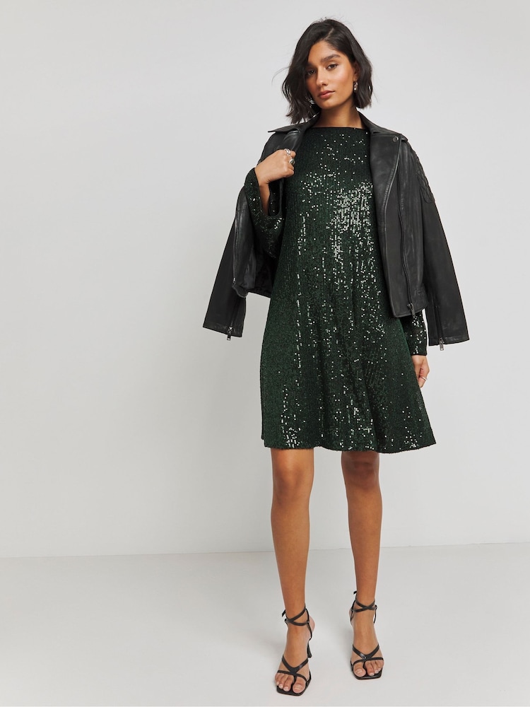 Vert - Simply Be Sequin Robe patineuse ceinturée - Image 3 of 4