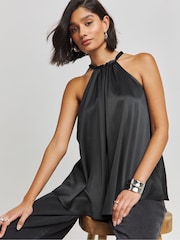 Simply Be Black Satin Halterneck Top - Image 1 of 4