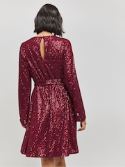 Rot - Simply Be Pailletten-Skaterkleid mit Gürtel - Bild 2 von 4