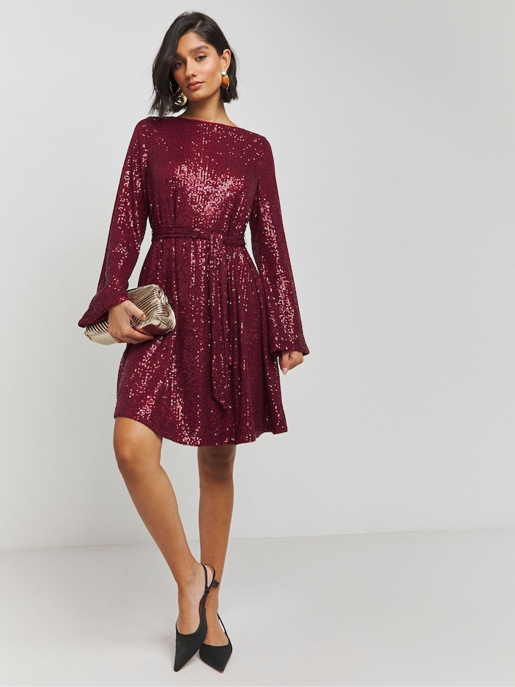 Buy Reiss Mocha Brown Anais Satin Drape Lace-Trim Dress from the |  kaladalan.com Fashion Store