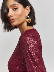 Rot - Simply Be Pailletten-Skaterkleid mit Gürtel - Bild 4 von 4