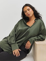 Simply Be Green Satin Shirt - Image 1 of 4