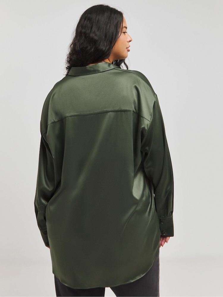 Simply Be Green Satin Shirt - Image 2 of 4