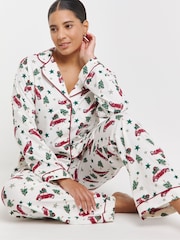 Simply Be White Pretty Secrets White Novelty Christmas 100% Cotton Pyjama Set - Image 1 of 4