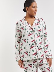 Simply Be White Pretty Secrets White Novelty Christmas 100% Cotton Pyjama Set - Image 3 of 4