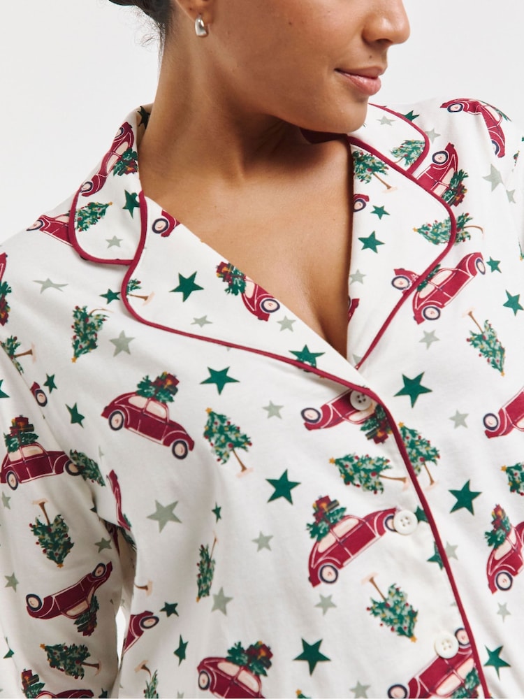 Simply Be White Pretty Secrets White Novelty Christmas 100% Cotton Pyjama Set - Image 4 of 4