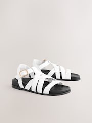 White Leather Cross Strap Footbed Sandals - Image 2 of 5