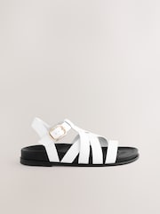 White Leather Cross Strap Footbed Sandals - Image 3 of 5