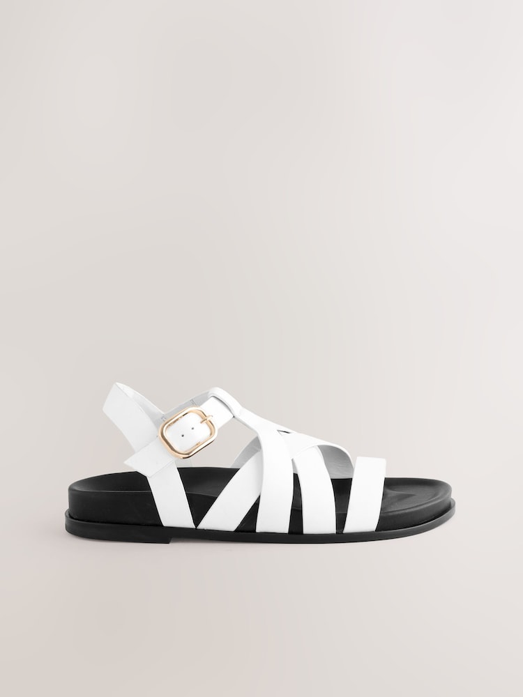 White Leather Cross Strap Footbed Sandals - Image 3 of 5