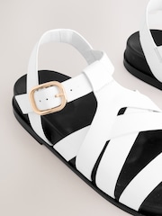 White Leather Cross Strap Footbed Sandals - Image 4 of 5