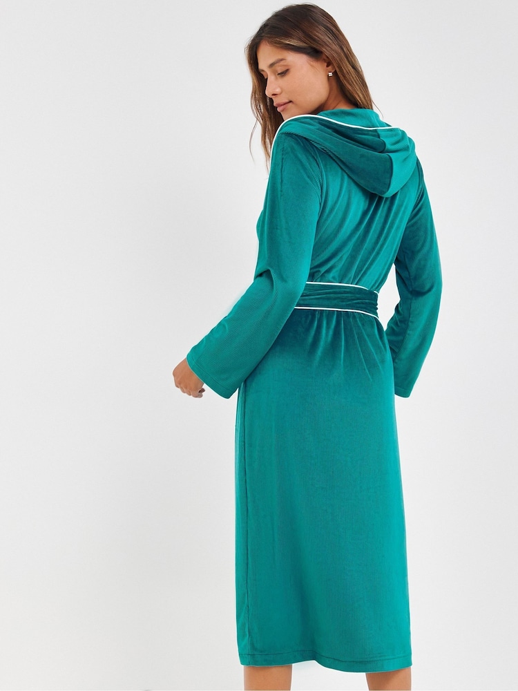 Simply Be Teal Pretty Secrets Ribbed Velour Maxi Dressing Gown - Image 2 of 4