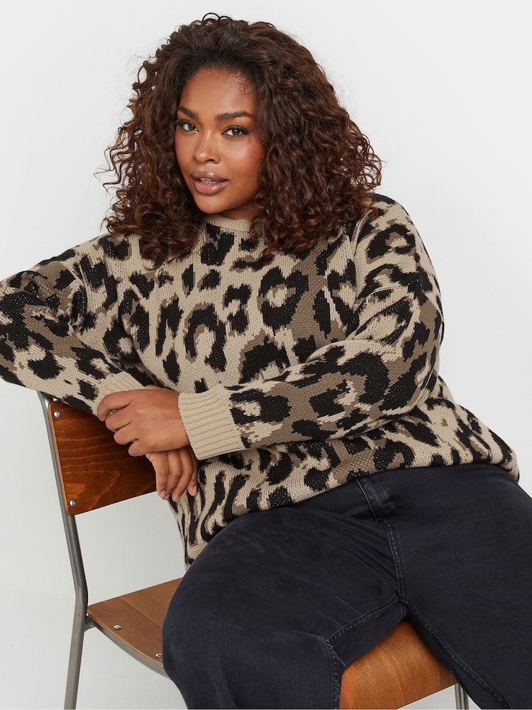 Yours Curve Natural Conversational Animal Print Jumper - Image 1 of 5