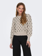JDY Grey Spot Knitted Puff Long Sleeves Jumper - Image 3 of 7