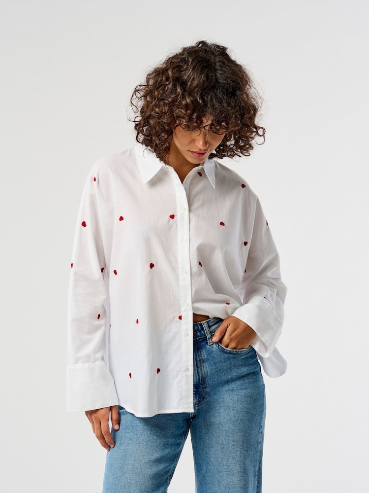 ONLY Embroidered Heart 100% Cotton White Shirt - Image 1 of 9