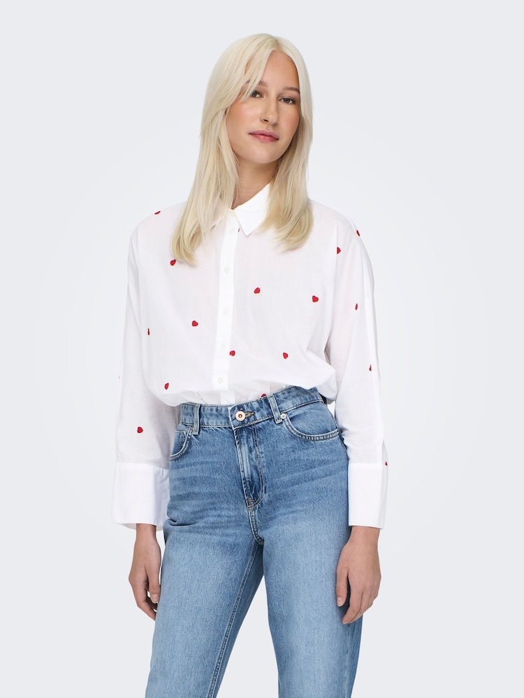 ONLY Embroidered Heart 100% Cotton White Shirt - Image 3 of 9