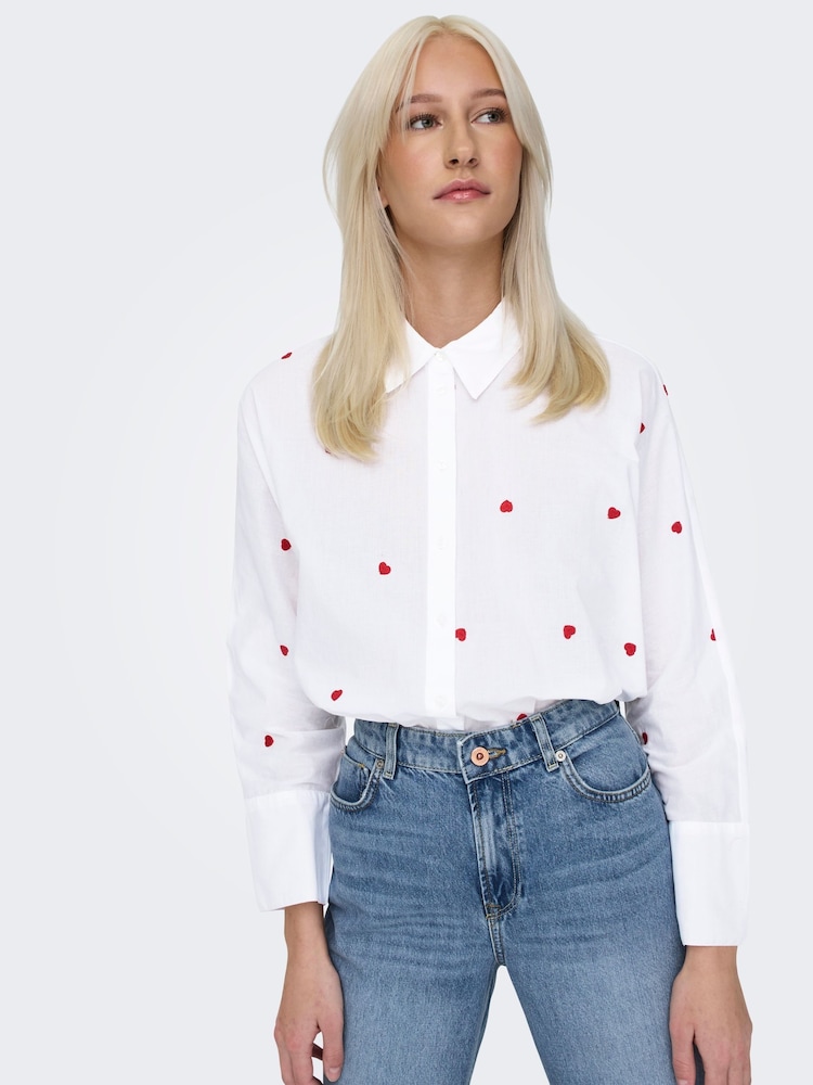 ONLY Embroidered Heart 100% Cotton White Shirt - Image 5 of 9