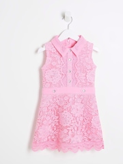 River Island Pink Girls Lace Collar Shirt Dress - Image 1 of 1