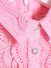 River Island Pink Girls Lace Collar Shirt Dress - Image 3 of 4