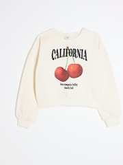 River Island Cream Girls Cream California Cherry 100% Cotton Sweat - Image 1 of 4