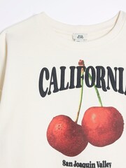 River Island Cream Girls Cream California Cherry 100% Cotton Sweat - Image 3 of 4