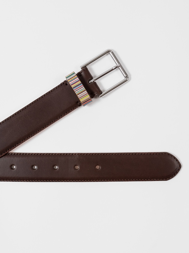 Brązowy - PS Paul Smith Signature Stripe Leather Belt - Image 3 of 6