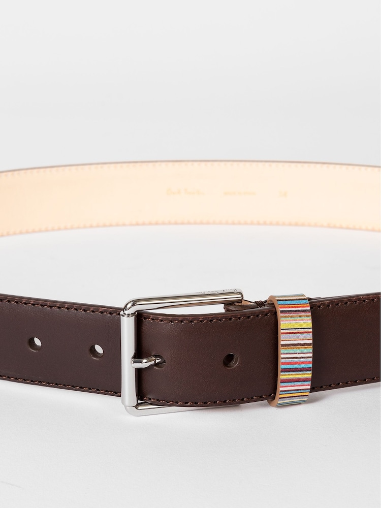 Brązowy - PS Paul Smith Signature Stripe Leather Belt - Image 5 of 6