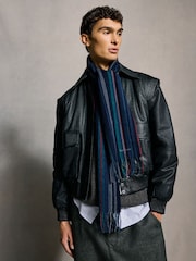 PS Paul Smith Navy Wool Zebra Print Logo Scarf - Image 1 of 4