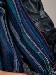 PS Paul Smith Navy Wool Zebra Print Logo Scarf - Image 2 of 4