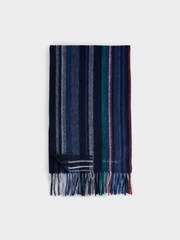 PS Paul Smith Navy Wool Zebra Print Logo Scarf - Image 3 of 4