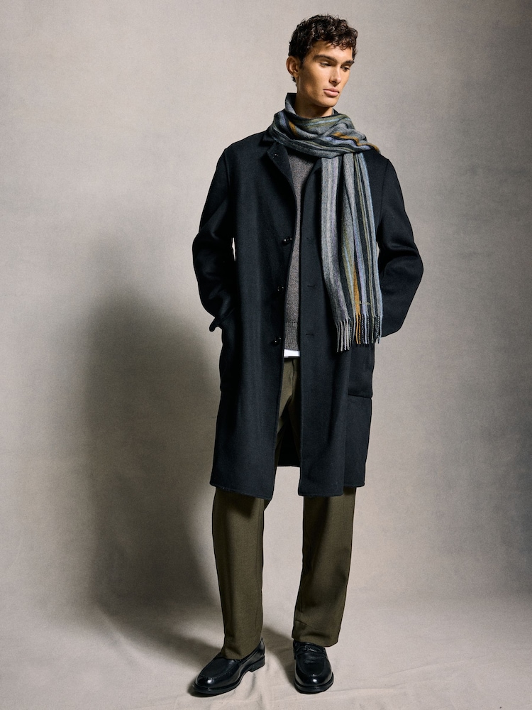 PS Paul Smith Navy Wool Zebra Print Logo Scarf - Image 2 of 8