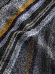 PS Paul Smith Navy Wool Zebra Print Logo Scarf - Image 8 of 8