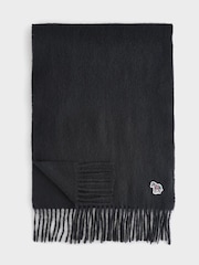 Negro - PS Paul Smith Wool Zebra Print Logo Stripe Scarf - Imagen 1 de 7