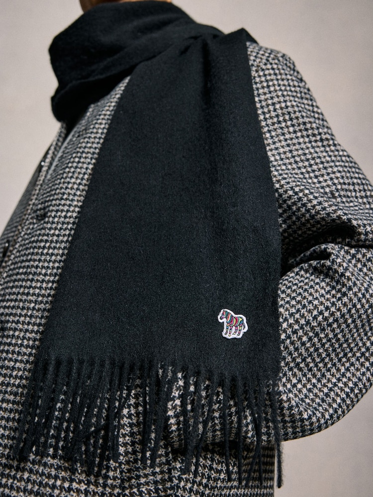 Negro - PS Paul Smith Wool Zebra Print Logo Stripe Scarf - Imagen 7 de 7