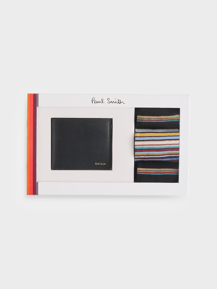 PS Paul Smith Multi Signature Stripe Socks and Leather Stripe Card Holder Gift Set - Image 1 of 5