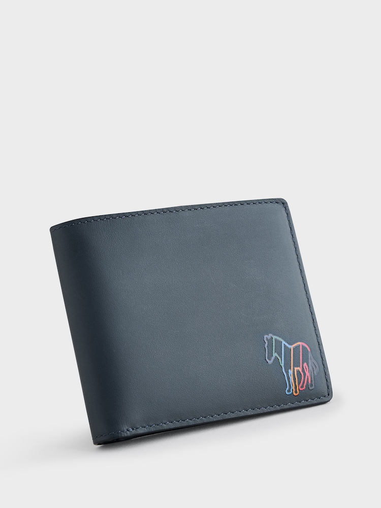 PS Paul Smith Navy Zebra Print Logo Leather Bifold Wallet - Image 1 of 3