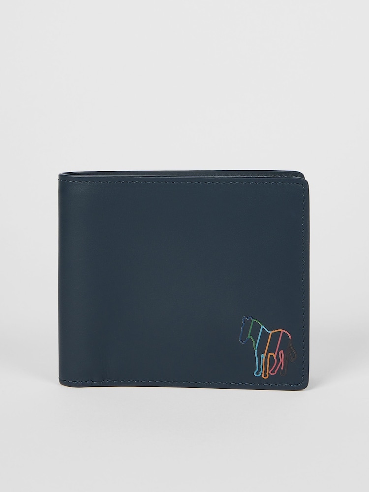 PS Paul Smith Navy Zebra Print Logo Leather Bifold Wallet - Image 2 of 3
