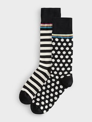 PS Paul Smith Stripes and Dots Black/White Socks 2 Pack - Image 1 of 3