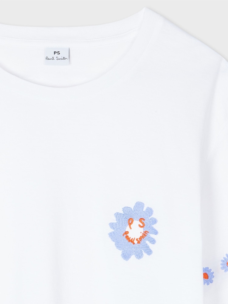 PS Paul Smith Daisy Print 100% Cotton White T-Shirt - Image 8 of 8