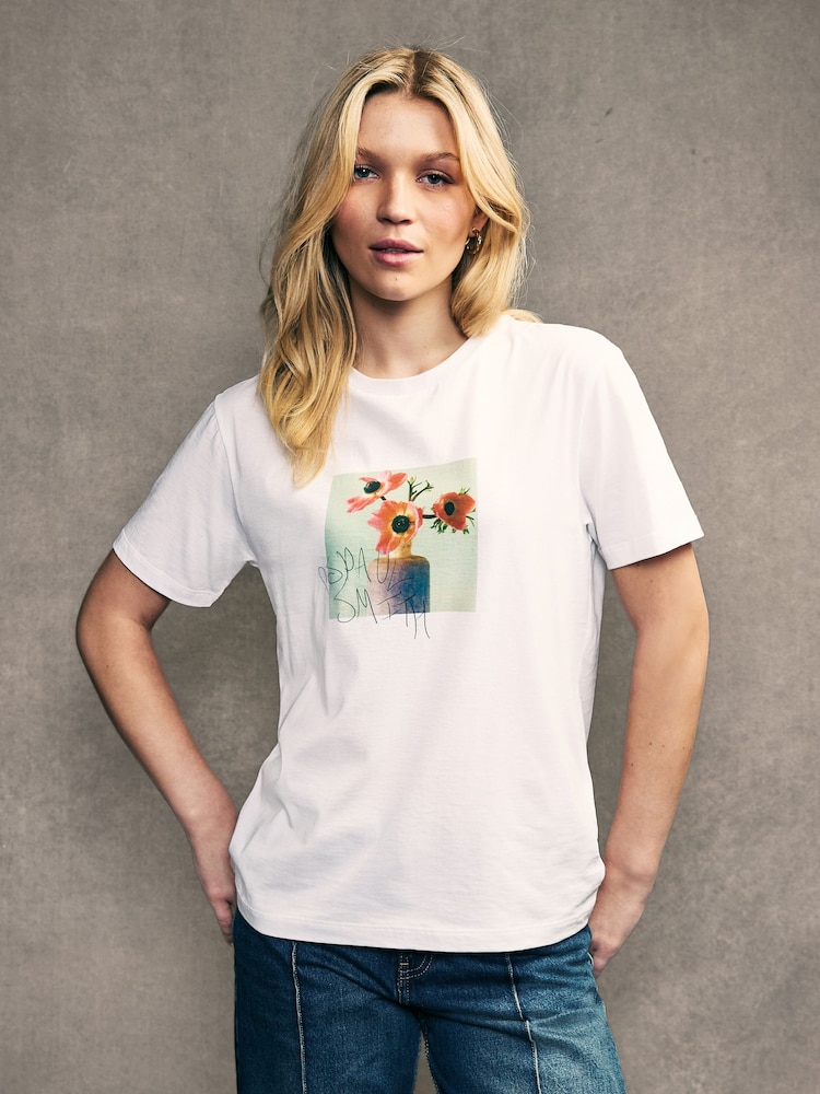 PS Paul Smith Floral Graphic 100% Cotton White T-Shirt - Image 2 of 6 PS Paul Smith Floral Graphic 100% Cotton White T-Shirt - Image 2 of 6
