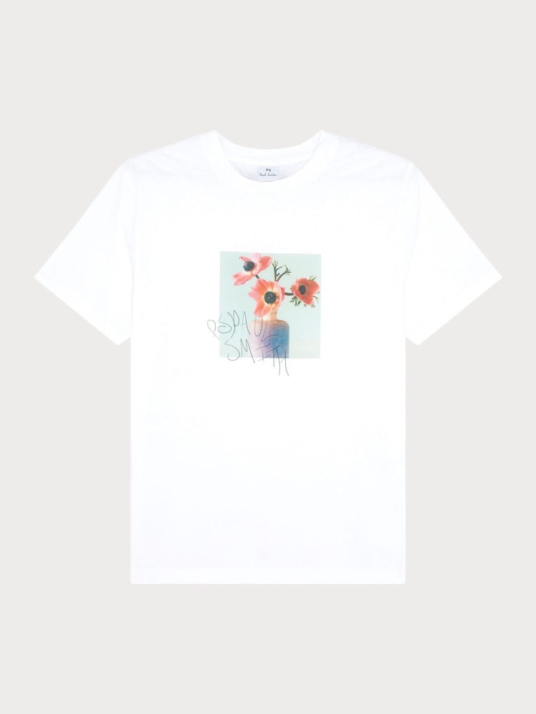 PS Paul Smith Floral Graphic 100% Cotton White T-Shirt - Image 5 of 6