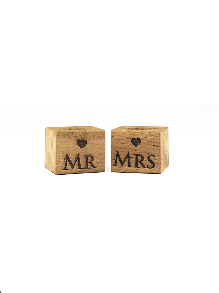 Selbrae House Set of 2 Oak Mr & Mrs Egg Cups - Image 2 of 2