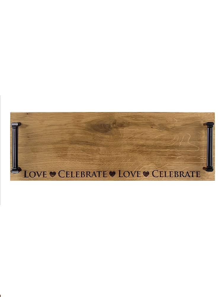 Selbrae House Oak Love & Celebrate Tray with Black Steel Handles - Image 2 of 2