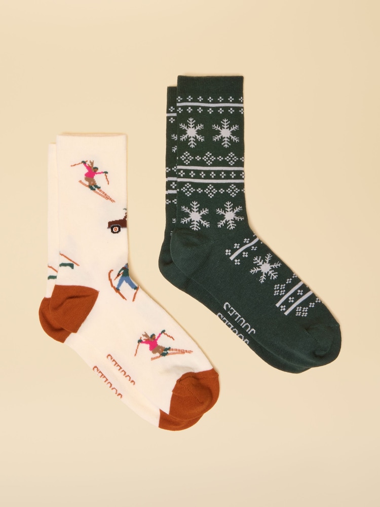 Joules Everyday Green/White 2 Pack Socks - Image 1 of 2 Joules Everyday Green/White 2 Pack Socks - Image 1 of 2