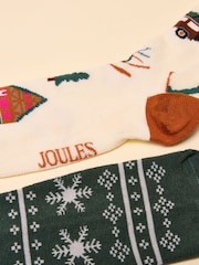 Joules Everyday Green/White 2 Pack Socks - Image 2 of 2