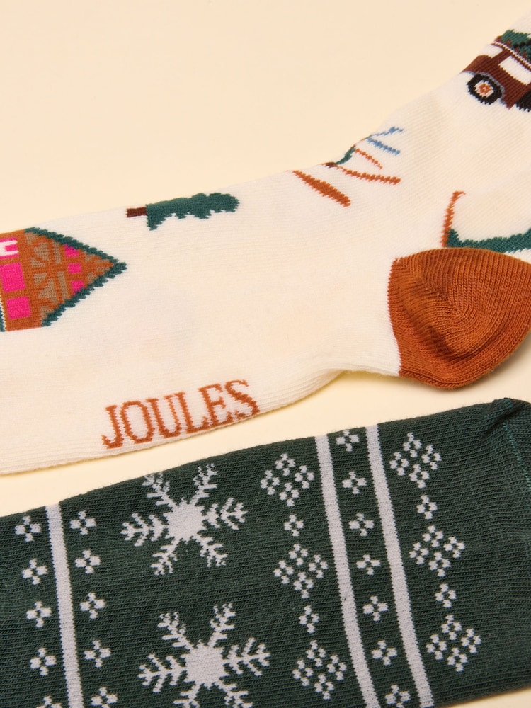 Joules Everyday Green/White 2 Pack Socks - Image 2 of 2 Joules Everyday Green/White 2 Pack Socks - Image 2 of 2
