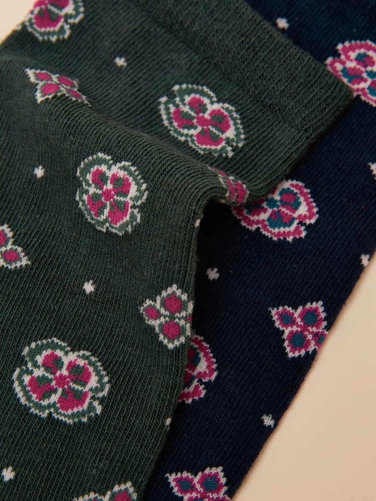 Joules Everyday Green/Navy 2 Pack Socks - Image 2 of 3