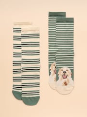 Joules Everyday Green/Ecru 2 Pack Socks - Image 1 of 3