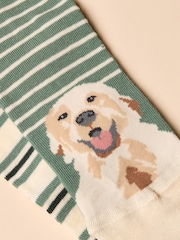 Joules Everyday Green/Ecru 2 Pack Socks - Image 2 of 3